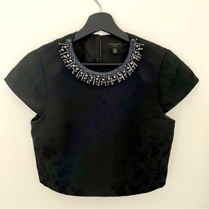 Practically New Ted Baker Jacquard Crop Top with beaded collar — Size 1